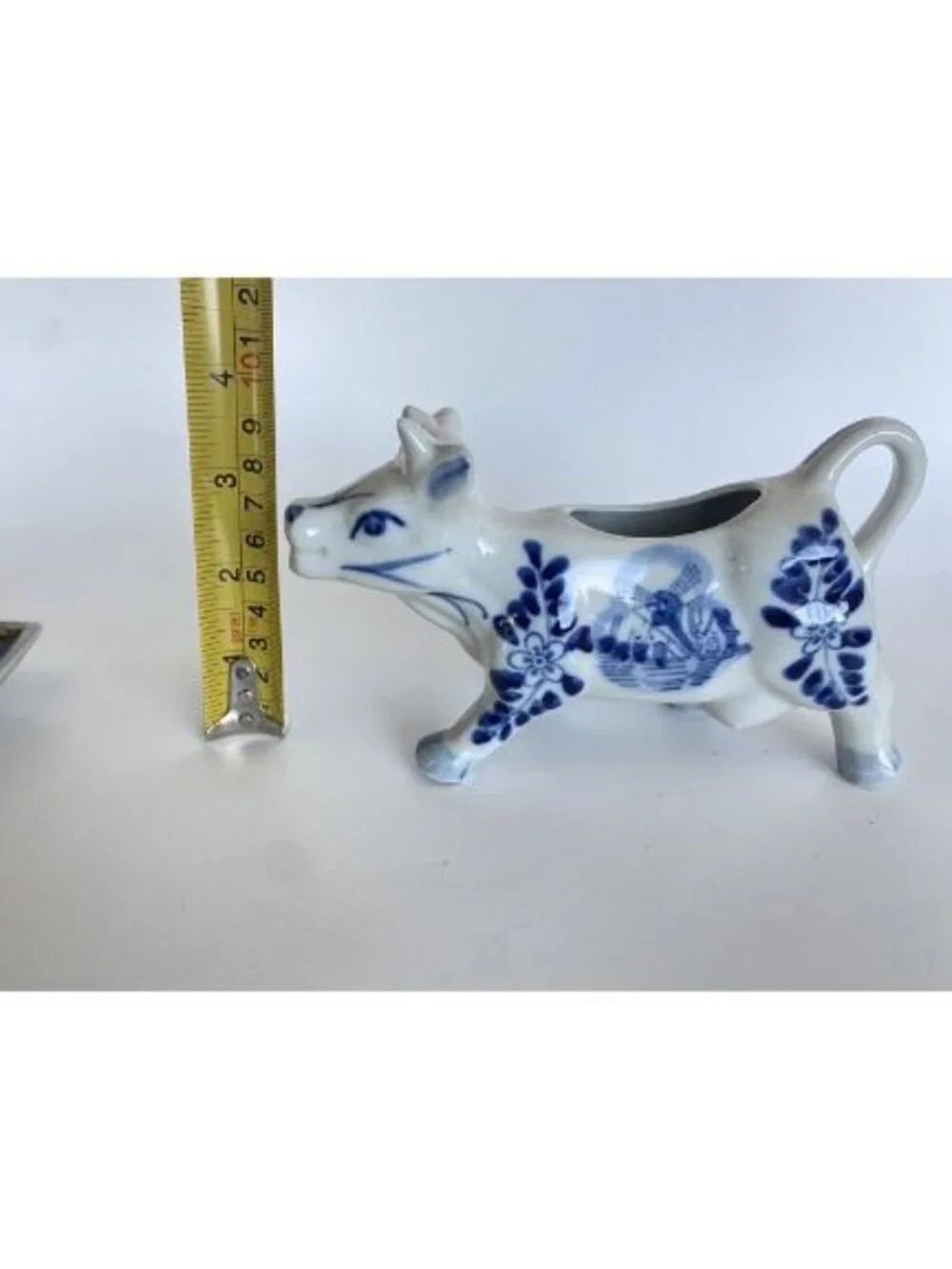 Delft Hand Painted Blue Cow Pitcher Creamer Holland Windmill Floral Vintage